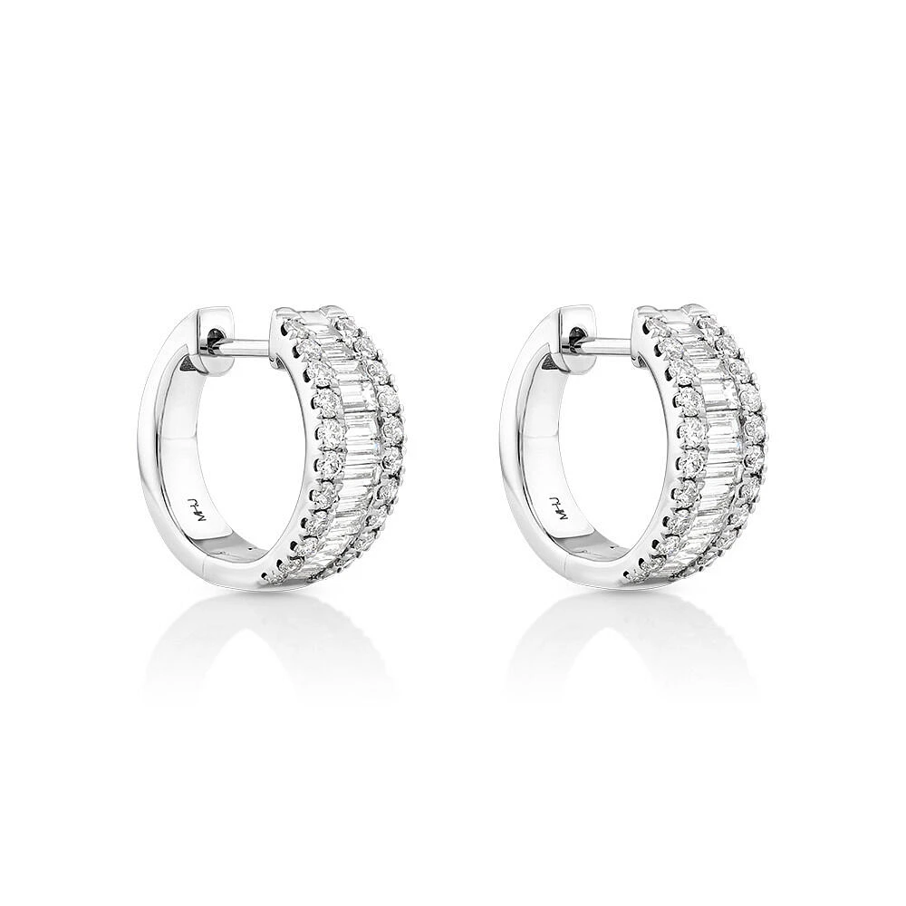 1.00 Carat TW Diamond Dot Dash Huggie Earrings in 14kt White Gold