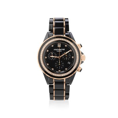 Chronograph Watch with 0.50 Carat TW of Diamonds Black Ceramic & Gold Tone Stainless Steel