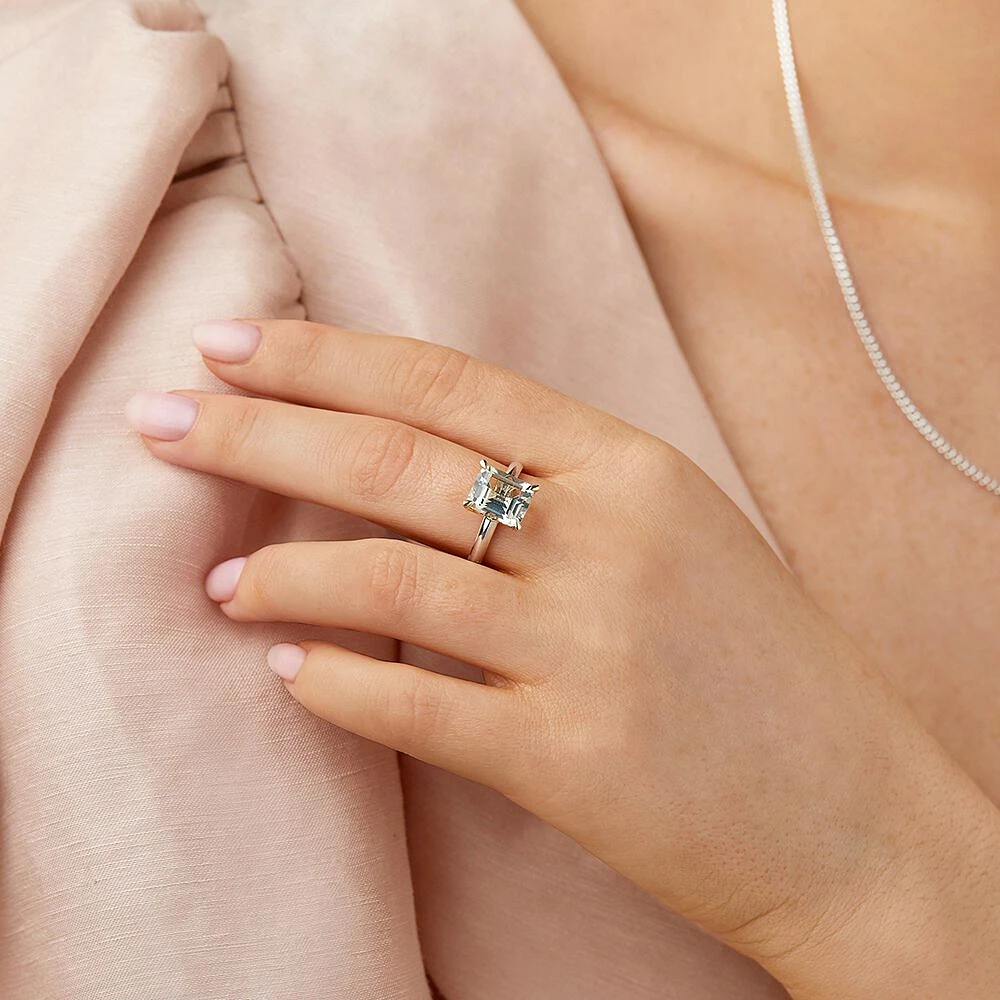 Ring with Green Amethyst in Sterling Silver & 10kt Yellow Gold