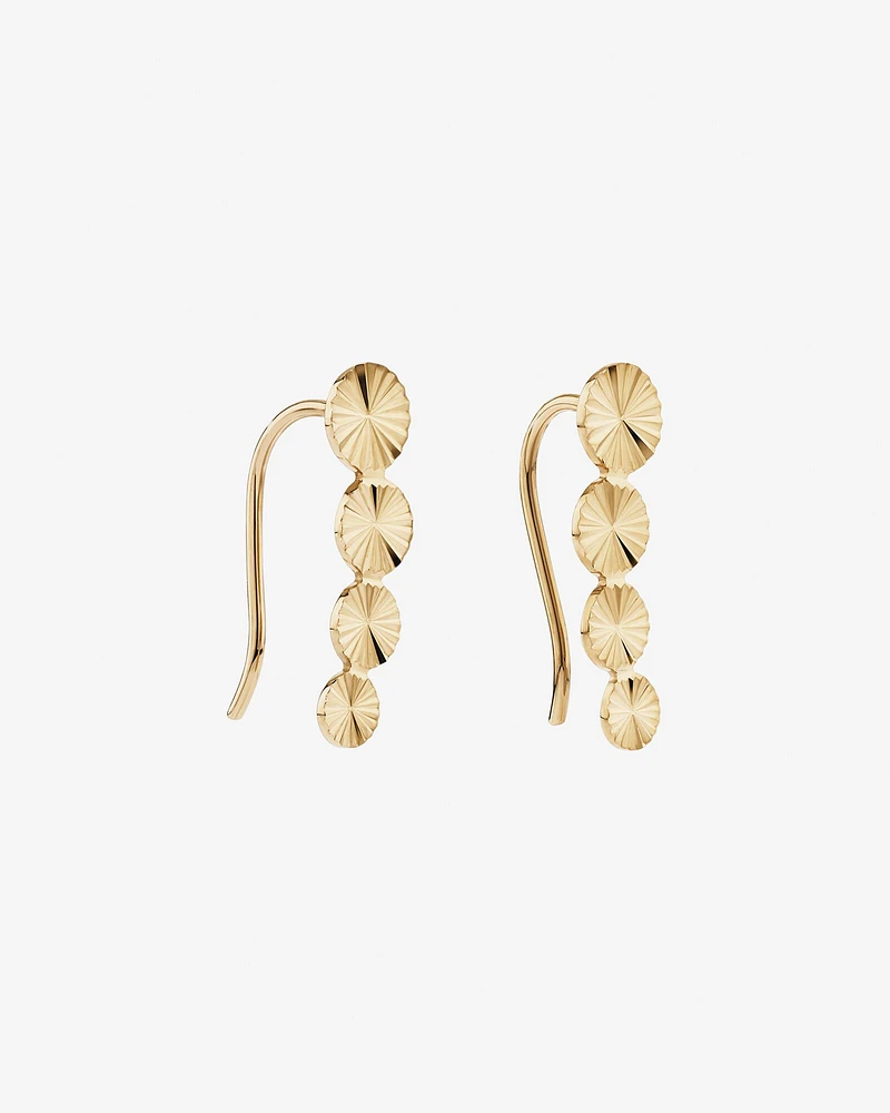 Sunray Graduated Disc Climber Earrings in 10kt Yellow Gold