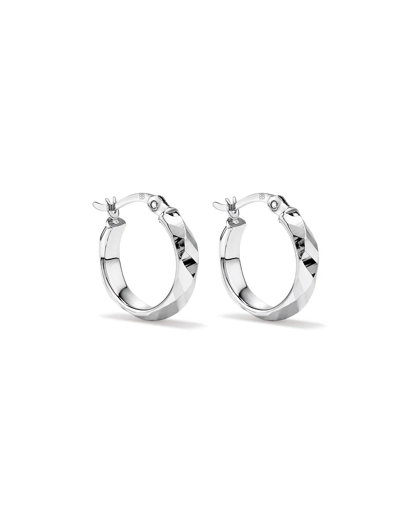 Large Diamond Cut Mirror Hoops in Sterling Silver