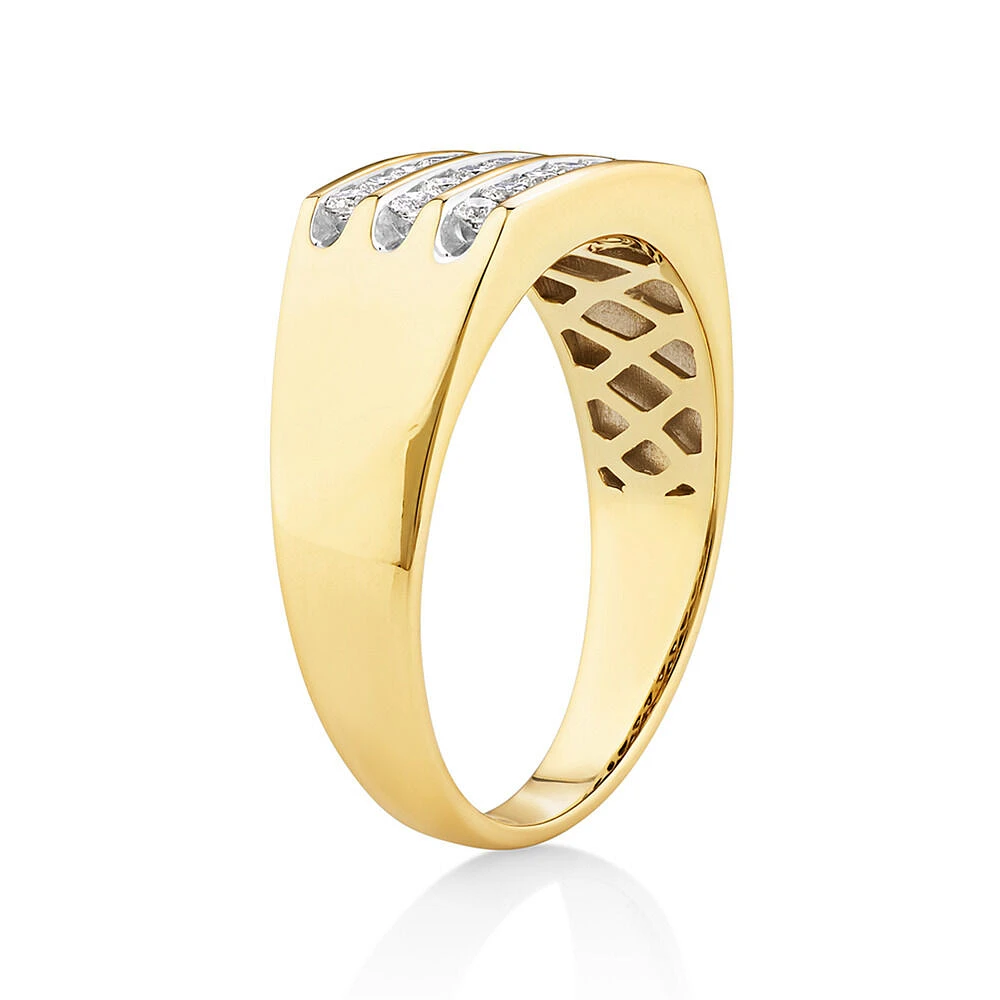 Bague en or jaune 10 K avec diamants à sertissage en bande totalisant 0,50 ct pour homme