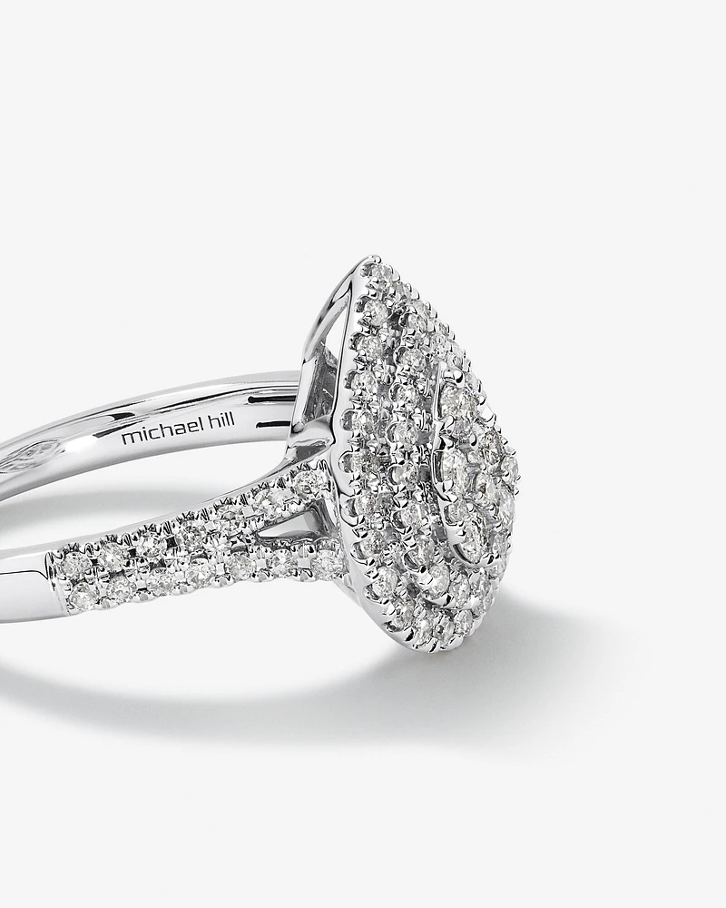 0.65 Carat TW Pear Cluster Halo Diamond Ring in 10kt White Gold