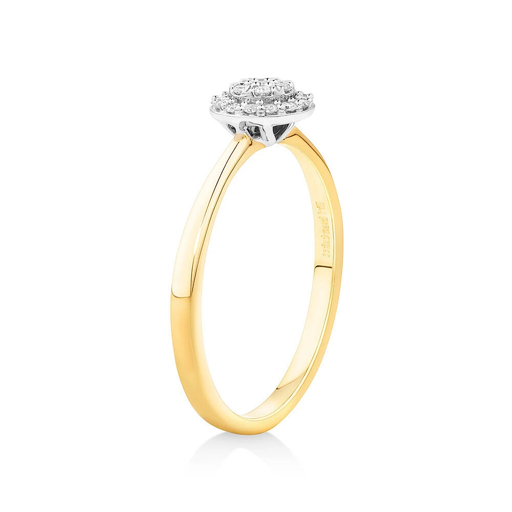 0.10 Carat TW Round Cluster Diamond Promise Ring in 10kt Yellow and White Gold