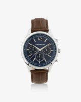 Montre chronographe en acier inoxydable et en cuir brun pour homme