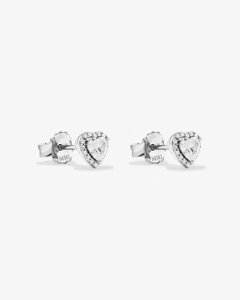 Heart Shape Cubic Zirconia Halo Stud Earrings in Sterling Silver