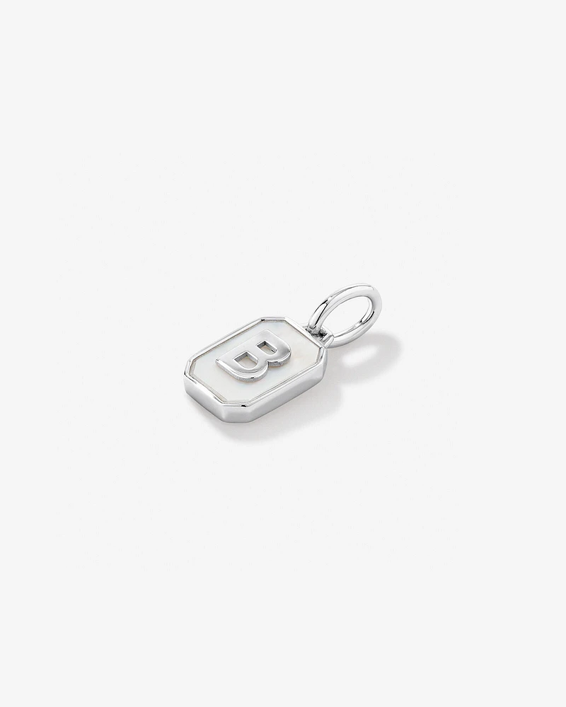 Letter F Mother of Pearl Initial Pendant in Sterling Silver
