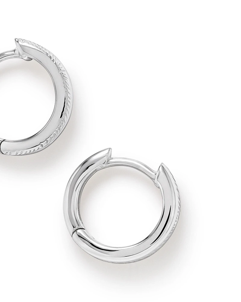 Polished and Textured Huggie Earrings in Sterling Silver