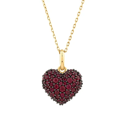 Ruby Pave Heart Pendant in 10kt Yellow Gold