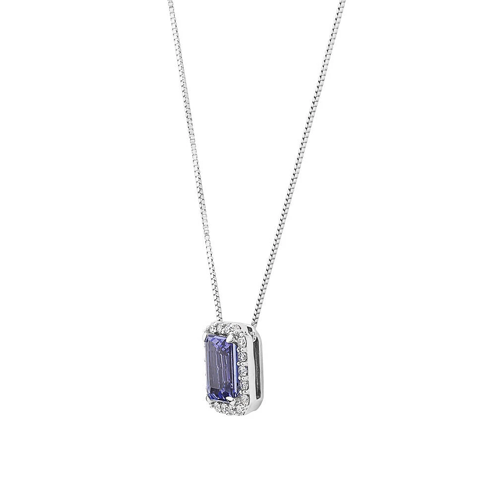 Halo Pendant with Tanzanite & 0.17 Carat TW of Diamonds in 14kt White Gold