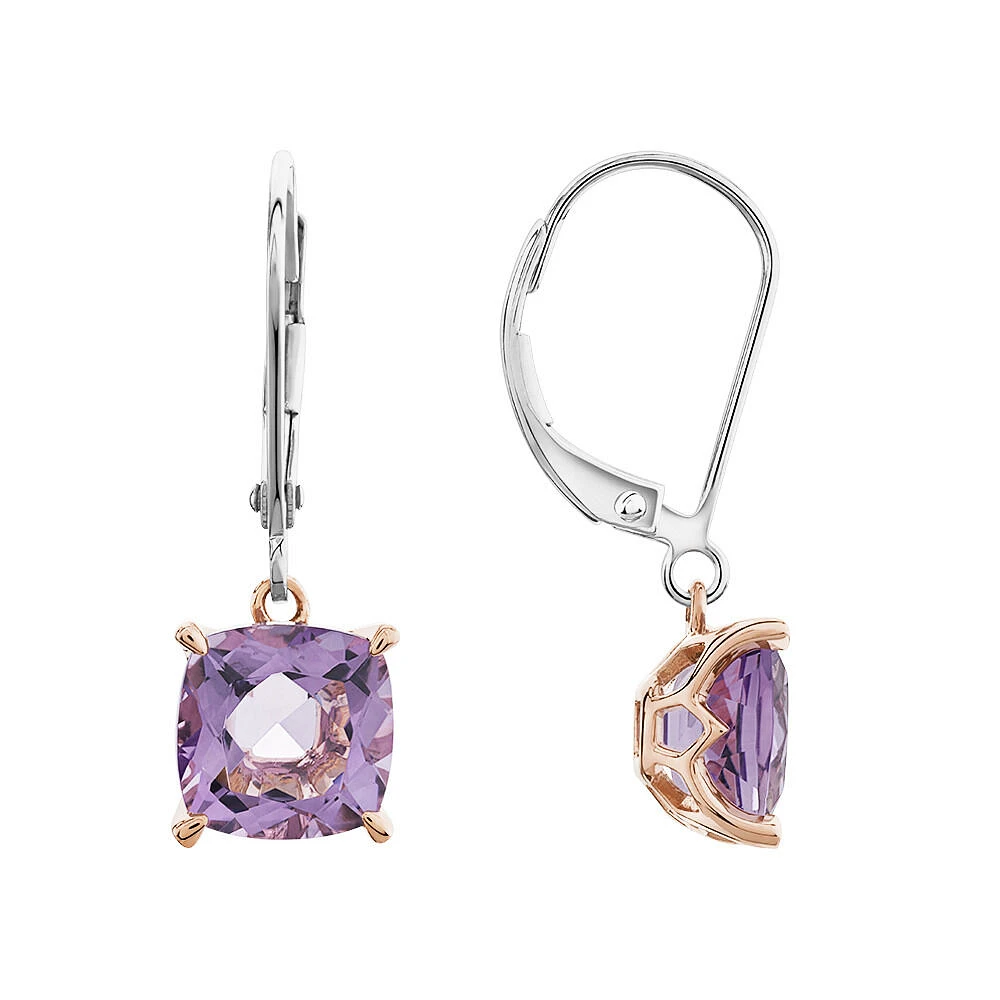 Earrings with Rose Amethyst in Sterling Silver & 10kt Rose Gold