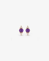 3 Stone Amethyst and Diamond Stud Earrings in 10kt Yellow Gold