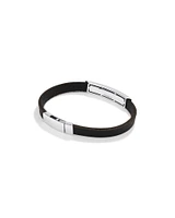 Bracelet Homme en Cuir & Argent 21cm avec 0,40 Carat TW de Diamants Noirs