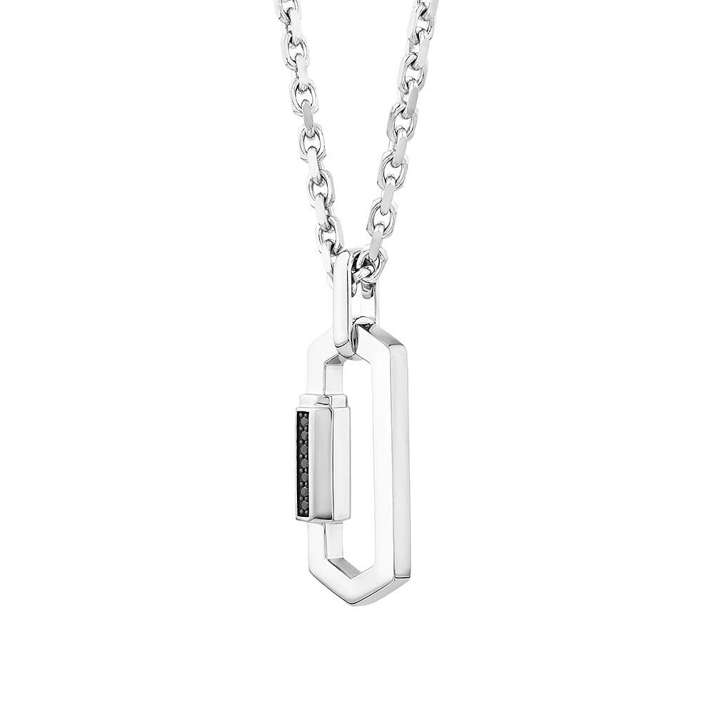 Pendentif pour hommes avec diamants noirs sur chaîne épaisse en argent sterling