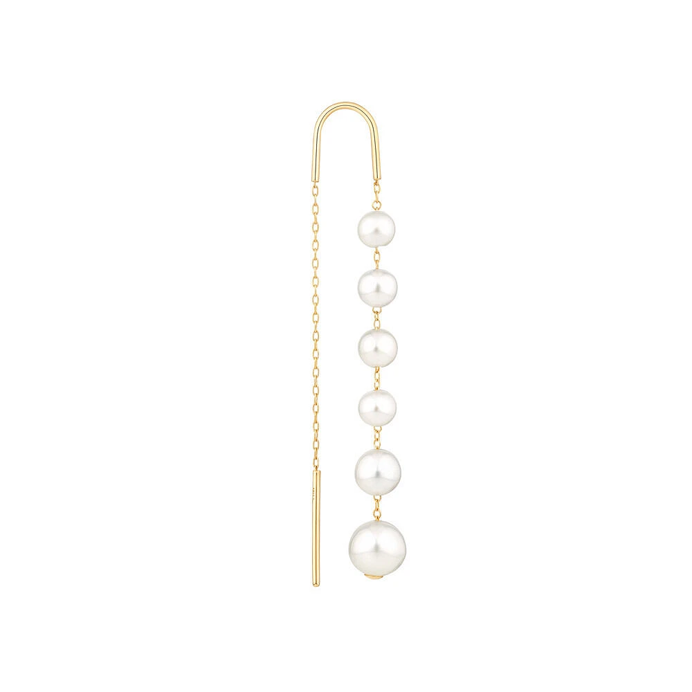 Threader Earrings with Cultured Freshwater Pearls in 10kt Yellow Gold