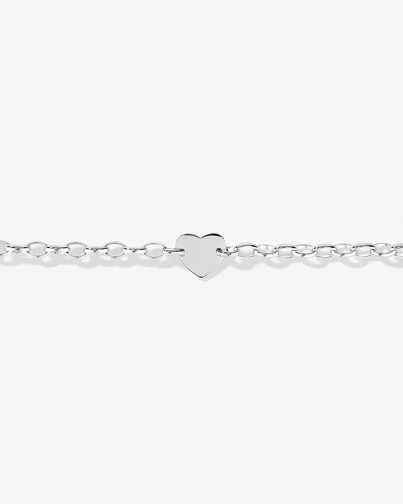 Heart Disc Oval Belcher Bracelet in Sterling Silver