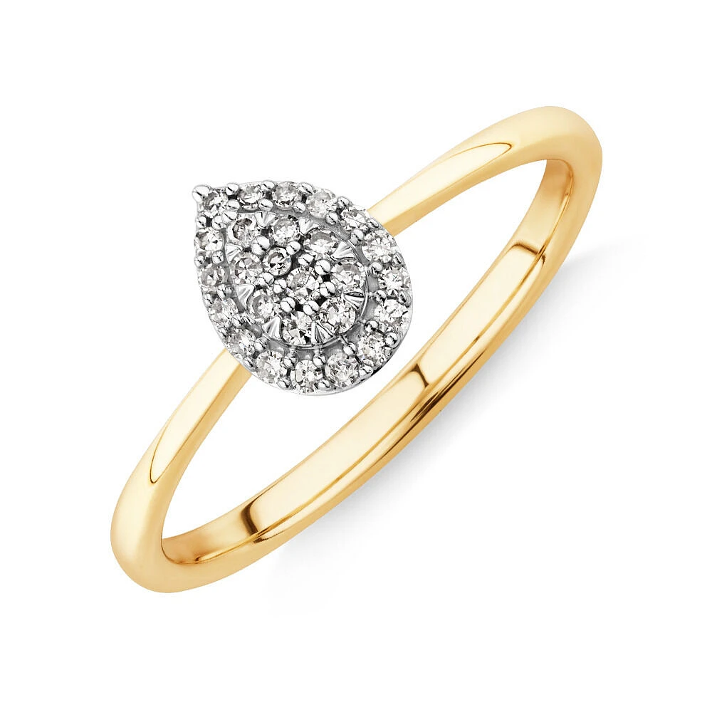 0.10 Carat TW Pear Cluster Diamond Promise Ring in 10kt Yellow and White Gold