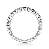 3 Row Bubble Ring with Sapphire and 1.12 Carat TW Diamonds in 14kt White Gold