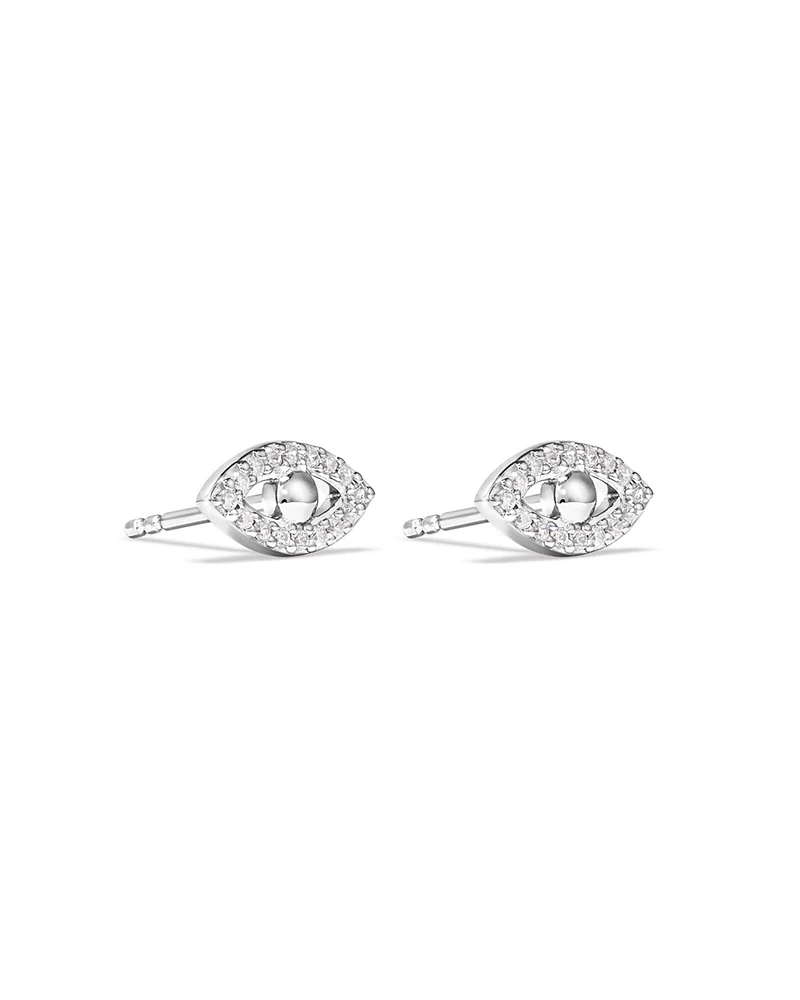 Evil Eye Stud Earrings with Cubic Zirconia in Sterling Silver