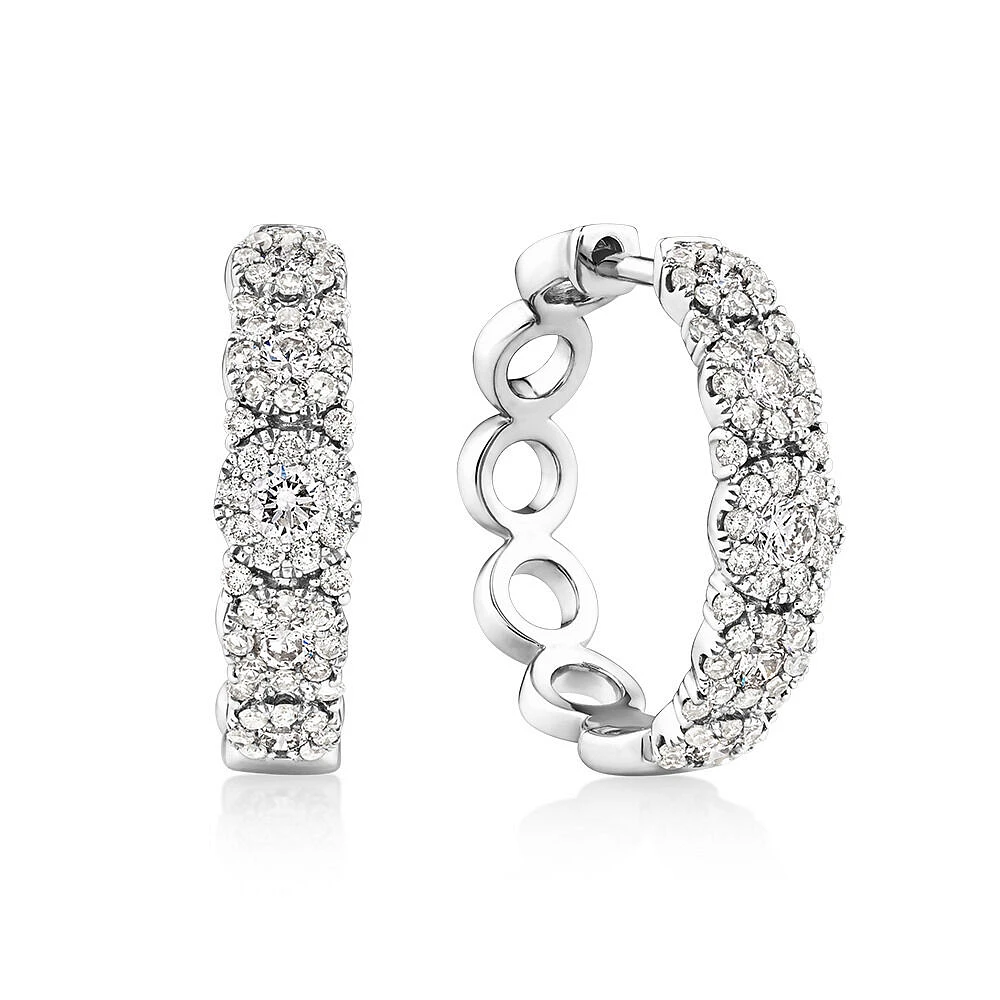 Bubble Huggie Earrings with 1.00 Carat TW Diamonds in 14kt White Gold