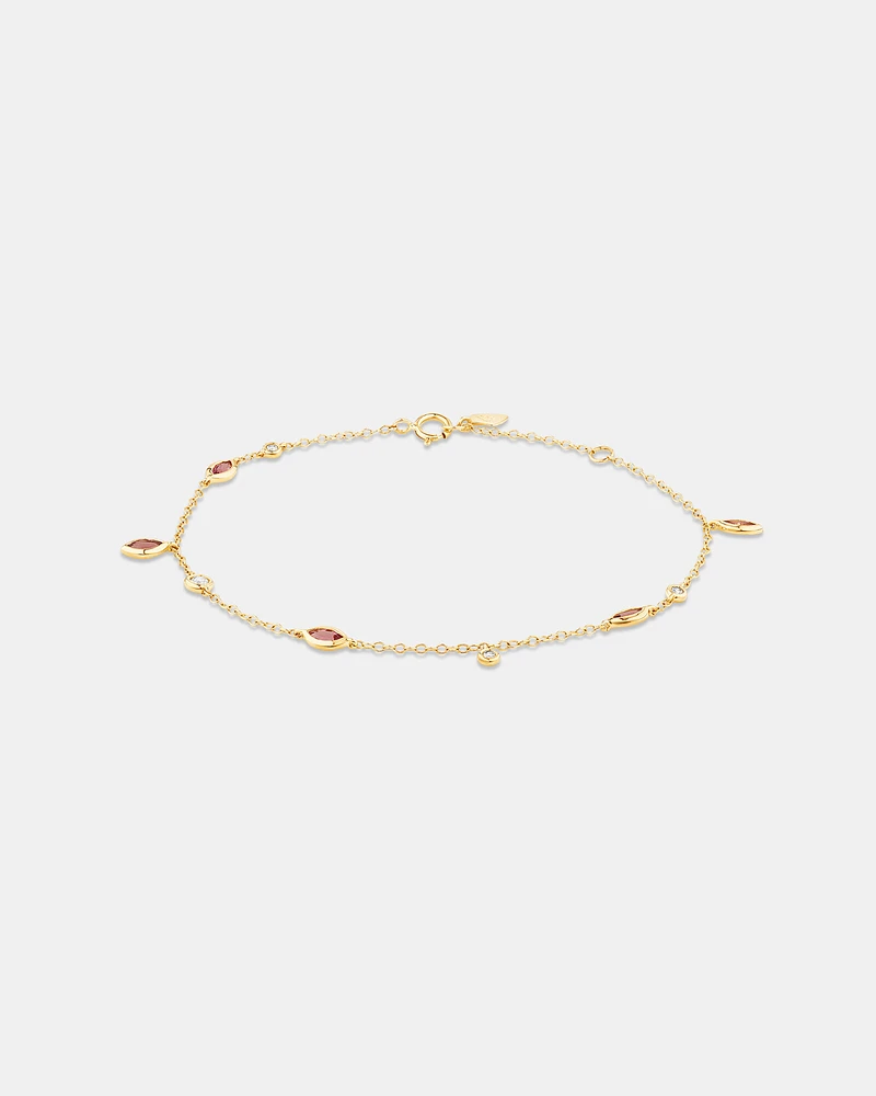 Pink Tourmaline and Diamond Station Bracelet in 10kt Yellow Gold