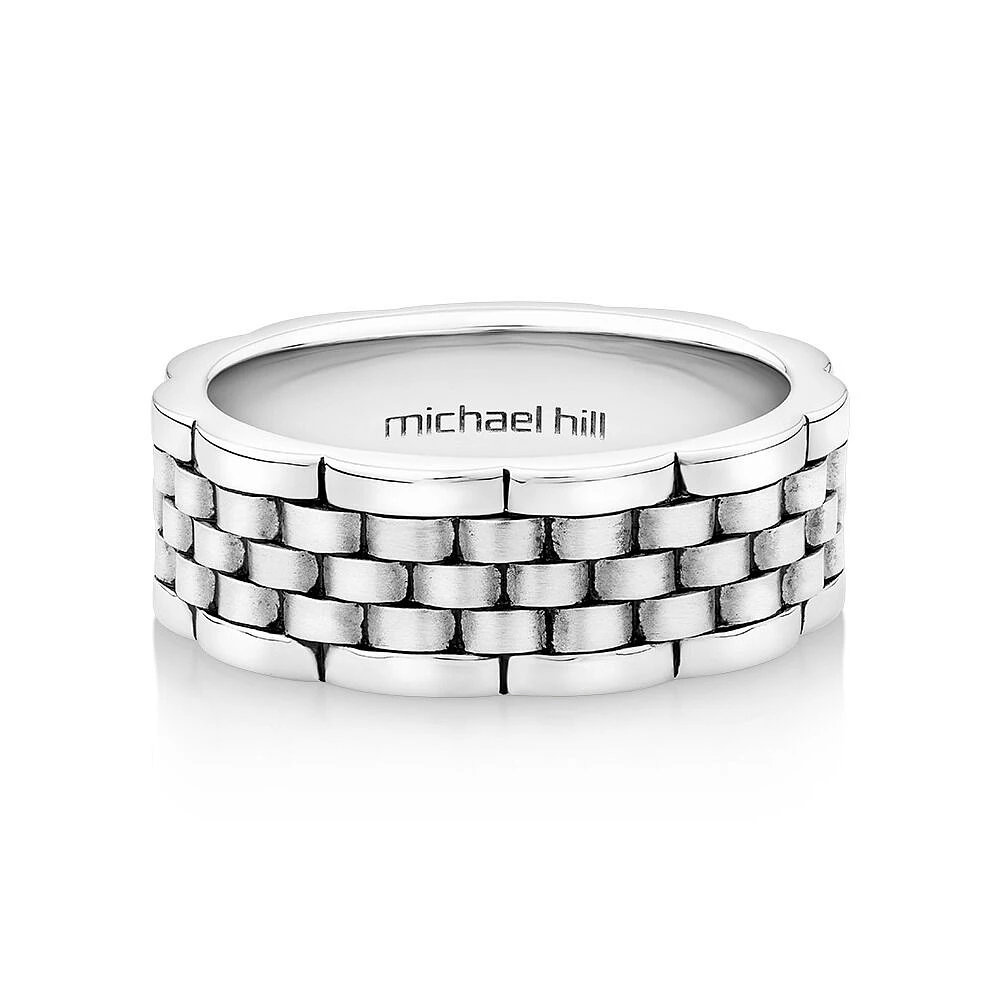 Men's Link Pattern Textured Ring in Sterling Silver