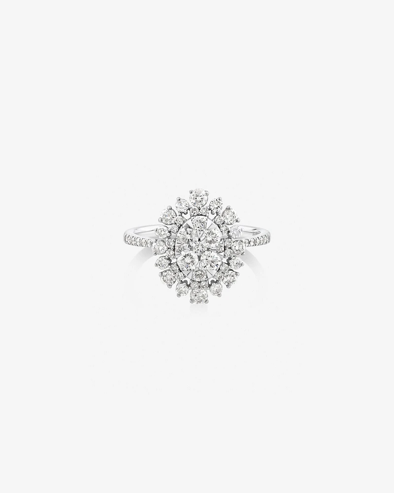 Halo Engagement Ring with 1.18TW of Diamonds in 14kt White Gold