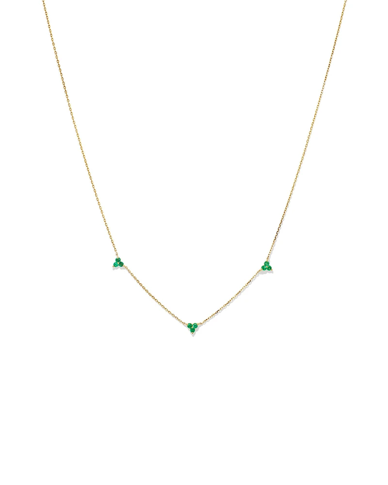 Emerald Trio Station Necklace in 10kt Yellow Gold