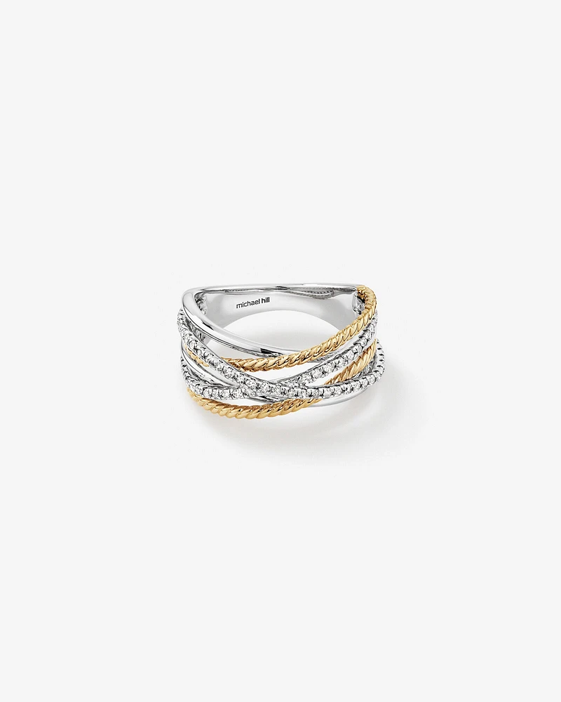 Crossover Wrap Ring with .47 Carat TW Diamonds in Sterling Silver and 10kt Yellow Gold