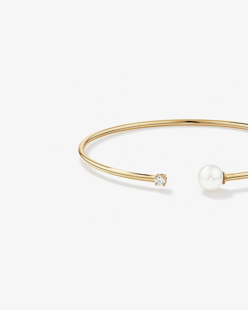 Cultured Freshwater Pearl and Diamond Torque Bangle in 10kt Yellow Gold