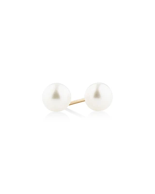 Boutons d'oreilles en or jaune 10 K avec perle d'eau douce de culture ronde de 6 mm