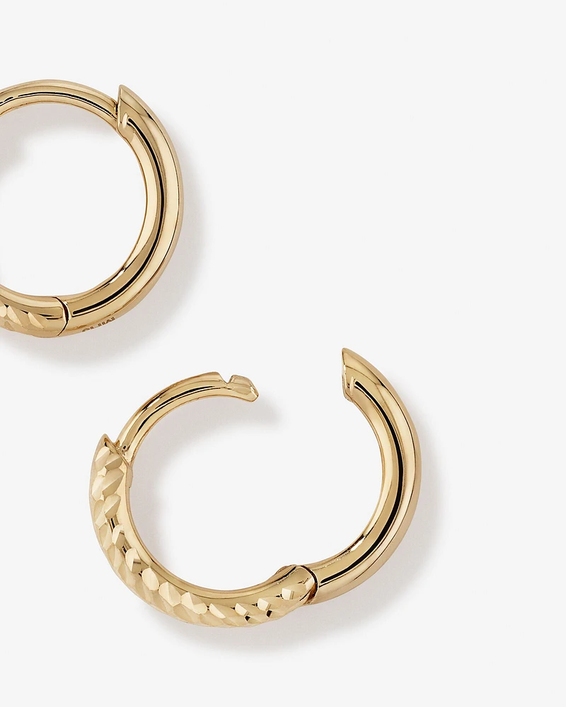 9mm Diamond Cut Huggie Hoop Earrings in 10kt Yellow Gold