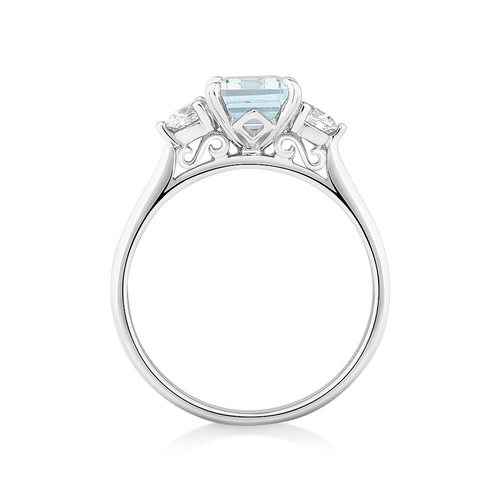 Ring with Aquamarine & 0.40 Carat TW of Diamonds in 10kt White Gold