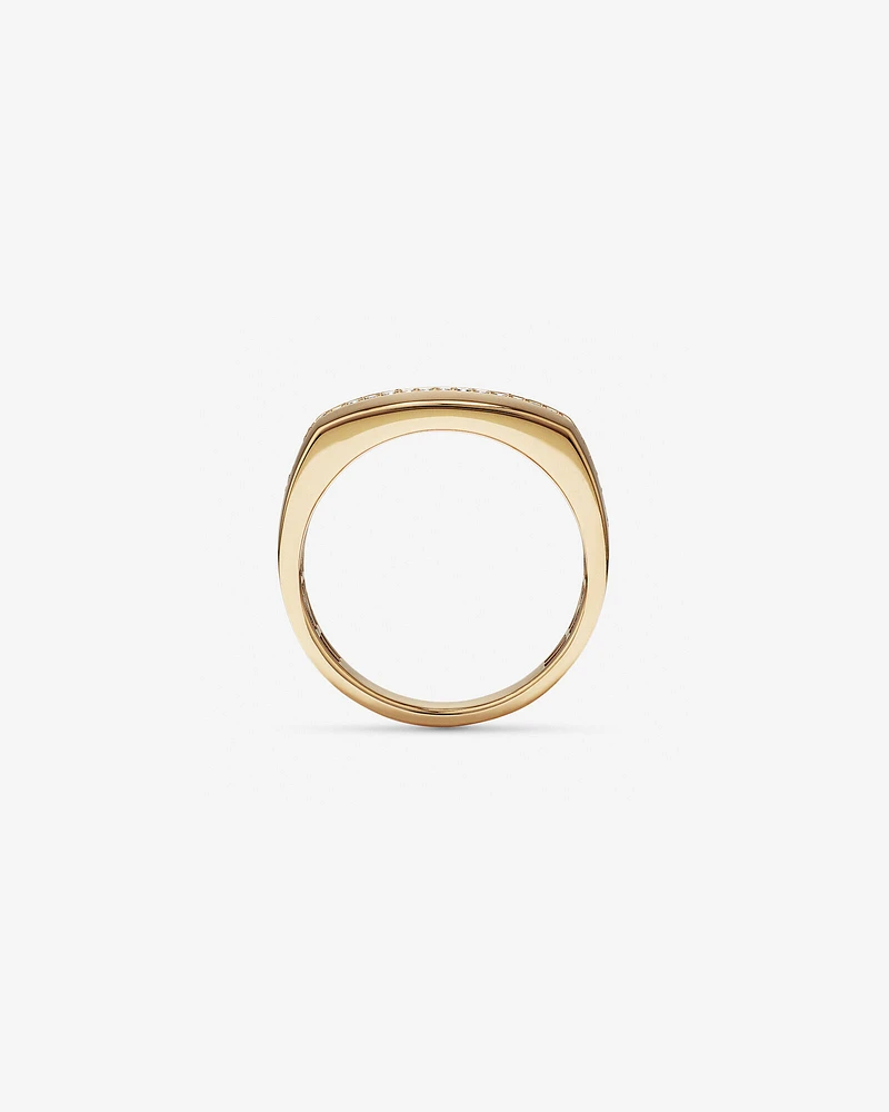 Men's Diamond Row Signet Ring in 10kt Yellow Gold