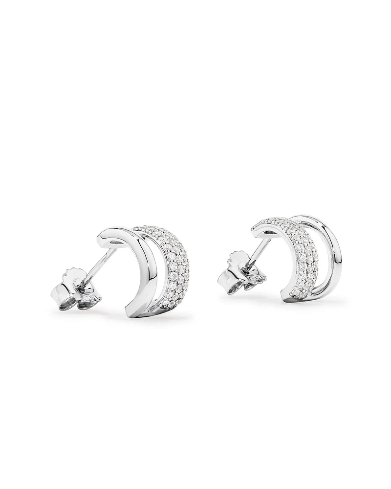 Cubic Zirconia Double Hoop Stud Earrings in Sterling Silver