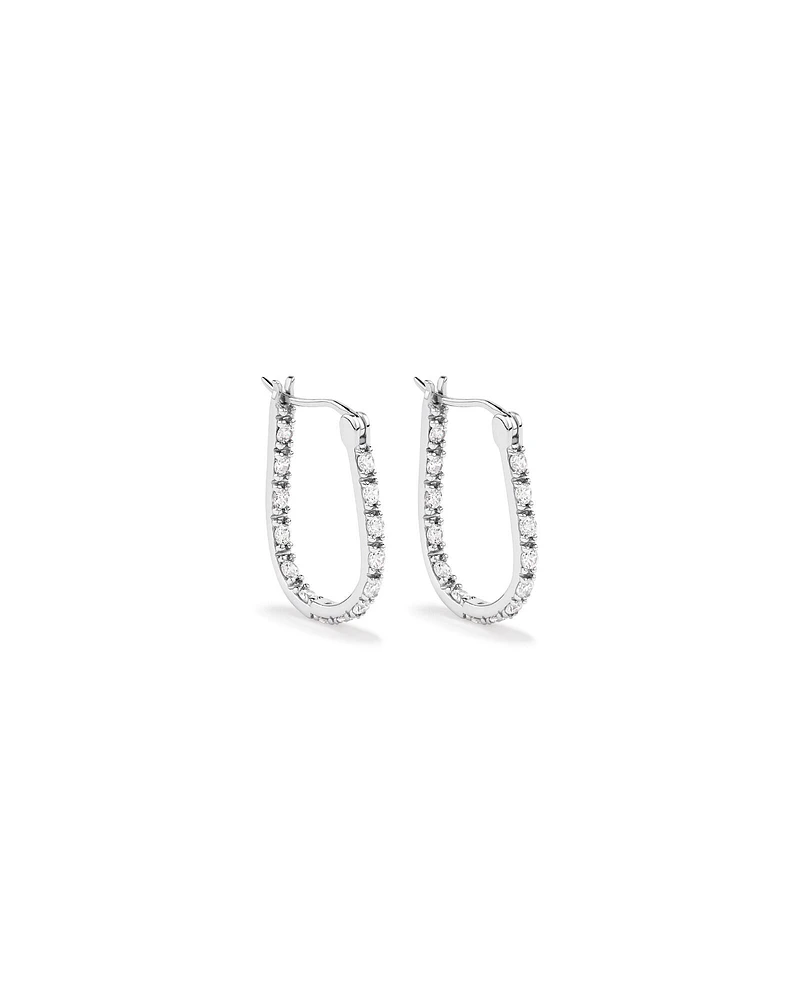 Boucles D'Oreilles Créoles En Forme De Fer À Cheval Pavées De Zircon Cubique En Argent Sterling