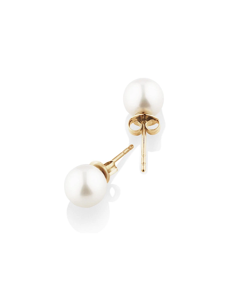 Stud Earrings with 7mm Round Cultured Freshwater Pearls in 10kt Yellow Gold