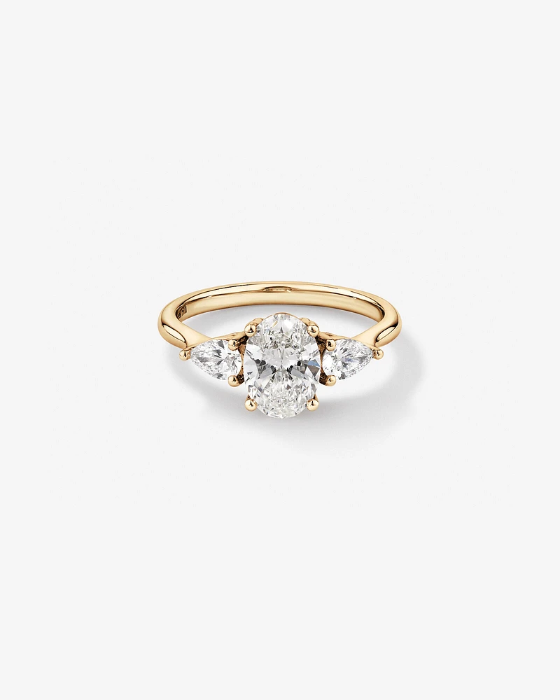 1.65 Carat TW Three Stone Oval and Pear Shaped Laboratory-Grown Diamond Engagement Ring in 14kt White Gold