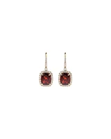 Cushion Cut Red Garnet Gemstone and Diamond Halo Drop Earrings 10kt Yellow Gold