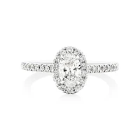 Halo Oval Engagement Ring with 0.92 Carat TW of Diamonds in 14kt White Gold