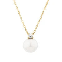 Cultured Freshwater Pearl and Diamond Pendant in 10kt Yellow Gold