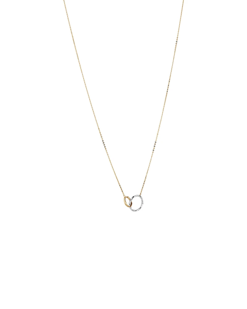 Two-Tone Double Circle Link Hammered Finish Necklace in 10kt White & Yellow Gold