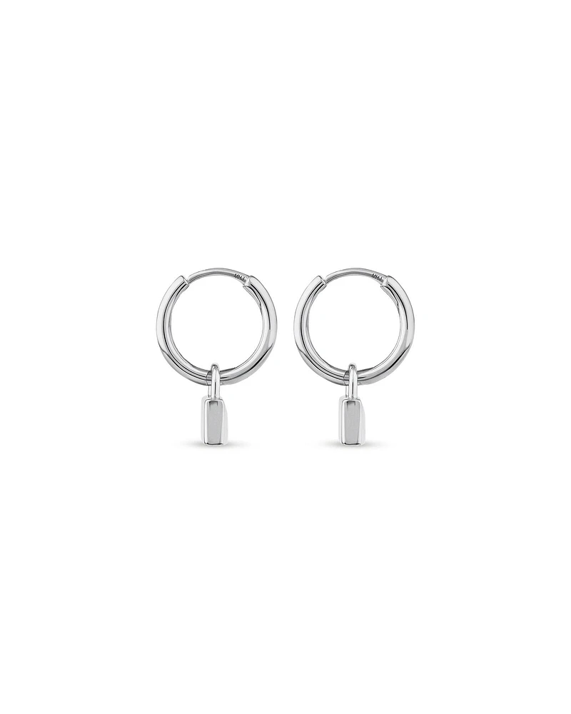 Signature Lock Hoop Huggie Earrings in Sterling Silver