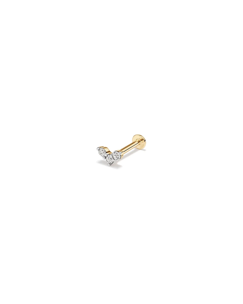 Three Stone Diamond Stud Helix Earring in 10kt Yellow Gold