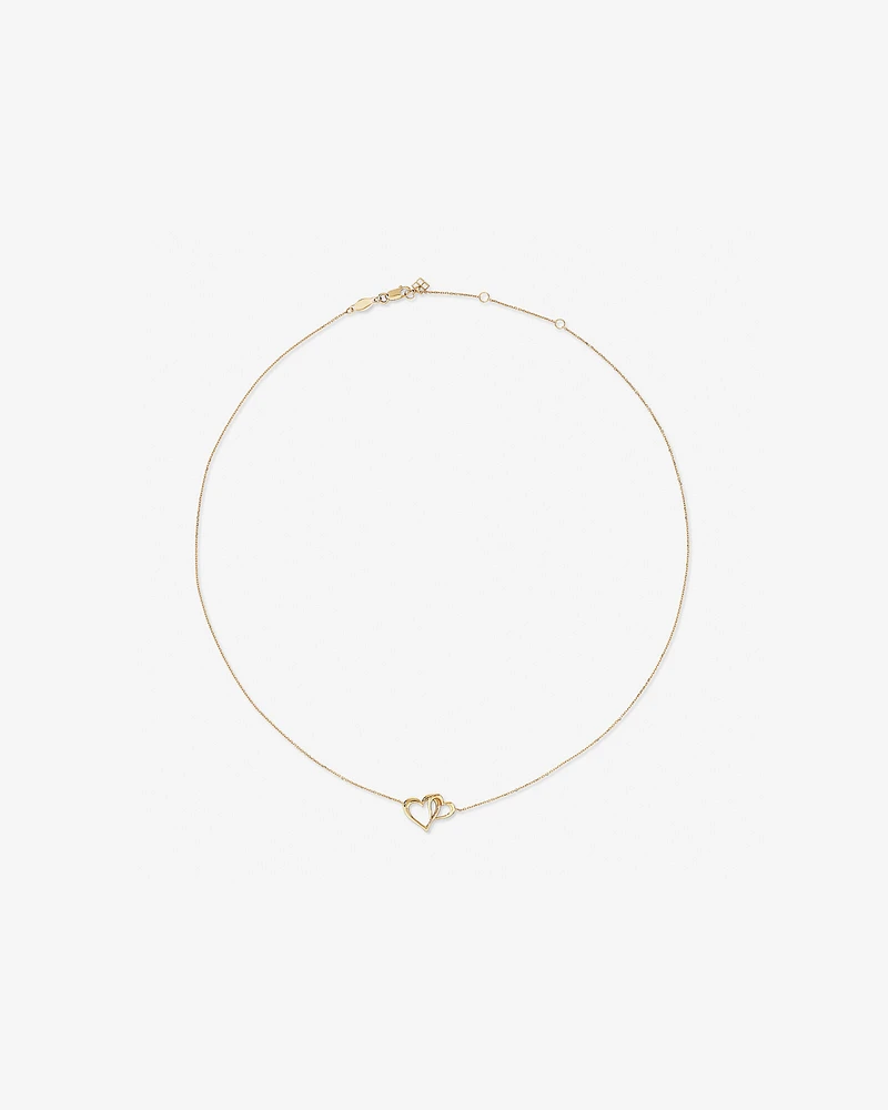 Double Open Heart Necklace in 10kt Yellow Gold