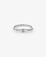 Diamond Star Accent Narrow Signet Ring Sterling Silver