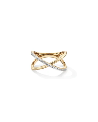 Crossover Ring with Diamonds in 10kt Yellow Gold