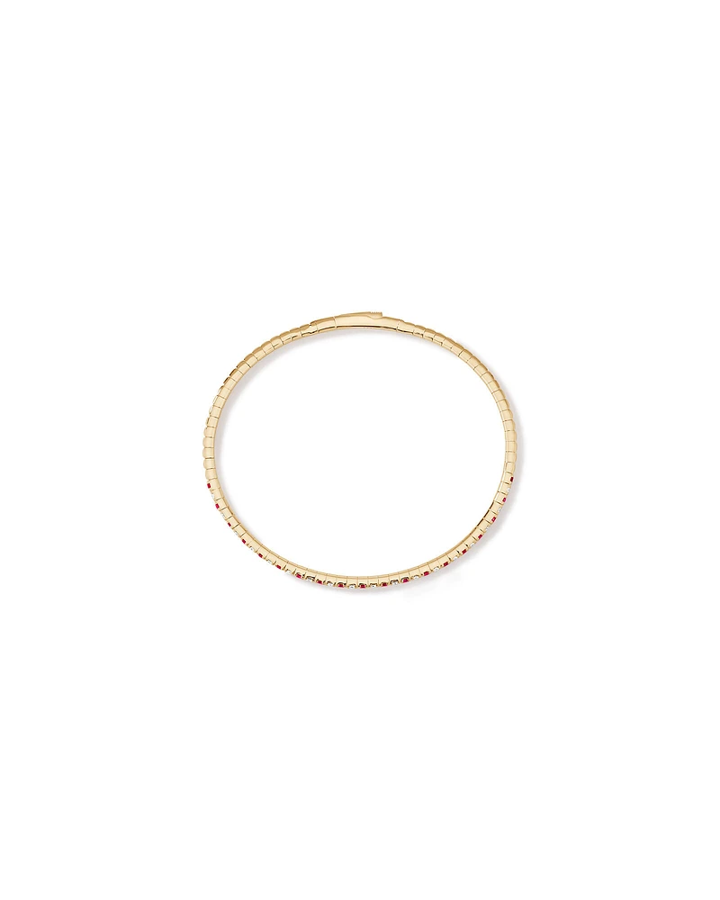 0.35 Carat TW Diamond and Pink Sapphire Gemstone Flex Oval Bangle in 10kt Yellow Gold