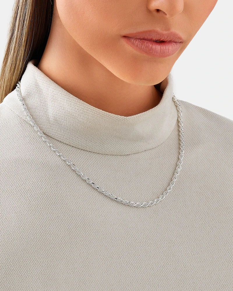 50cm (20") 3.5mm-4mm Width Rope Chain in Sterling Silver