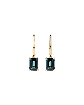 Emerald Cut London Blue Topaz Gemstone Drop Earrings in 10kt Yellow Gold